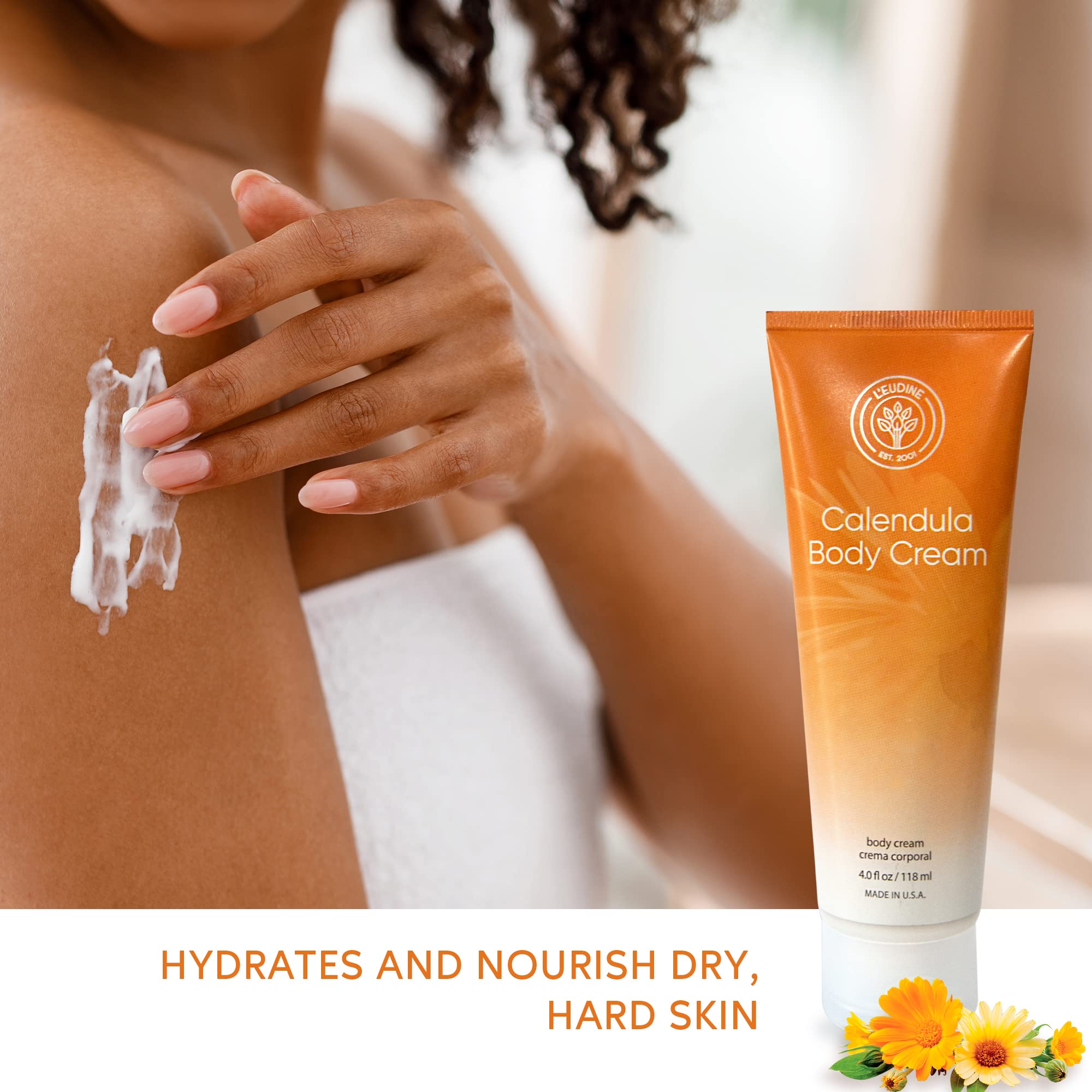 L’EUDINE Calendula Cream hand-application demonstrates gentle daily moisturizing