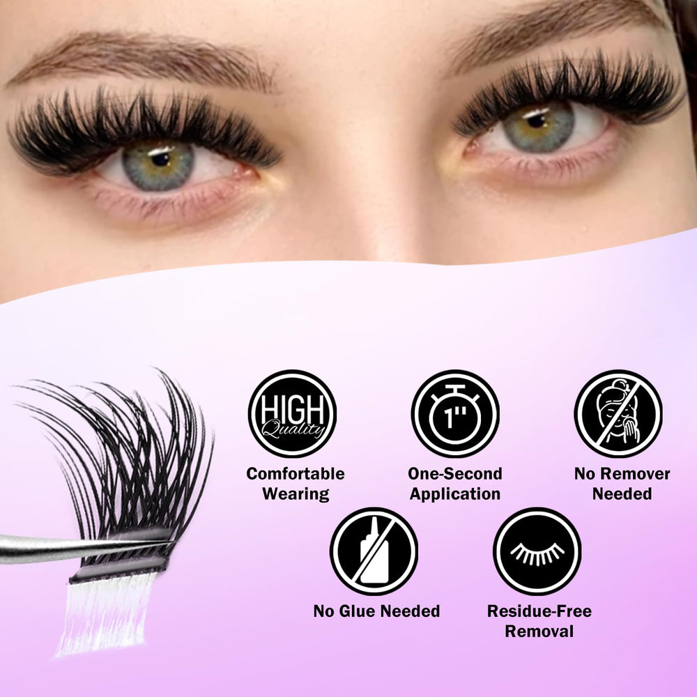 Leurforu pre-glued lash clusters close-up highlighting easy one-second application.