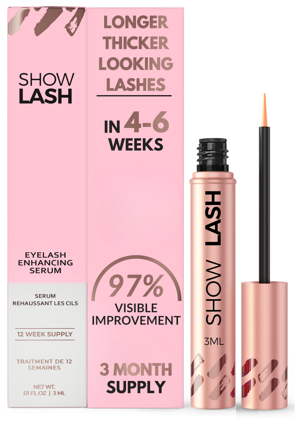 LeVaye Show Lash Serum bottle highlighting conditioning formula for healthier-looking lashes.