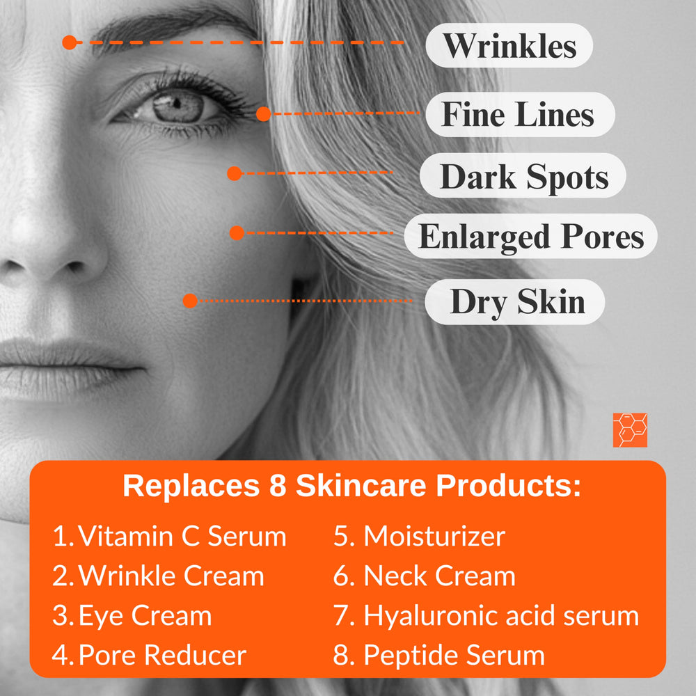 LeVaye Vitamin C Serum close-up of ceramides and peptides for moisture retention.