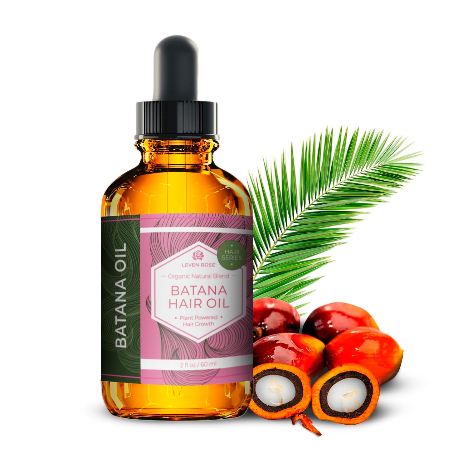 Leven Rose Batana Oil bottle front shows purity for hair care