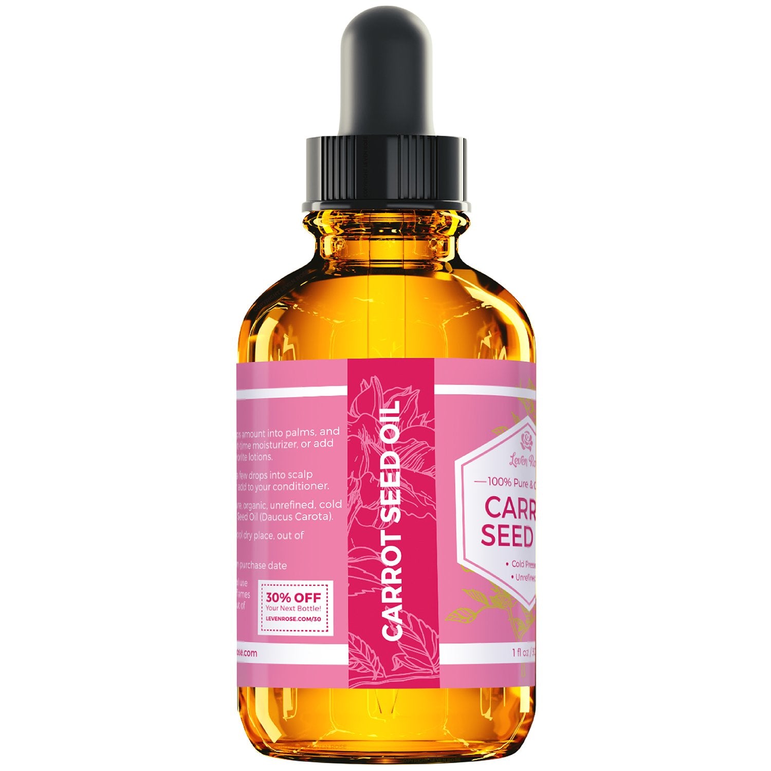 Leven Rose Carrot Seed Oil amber bottle preserves potency.