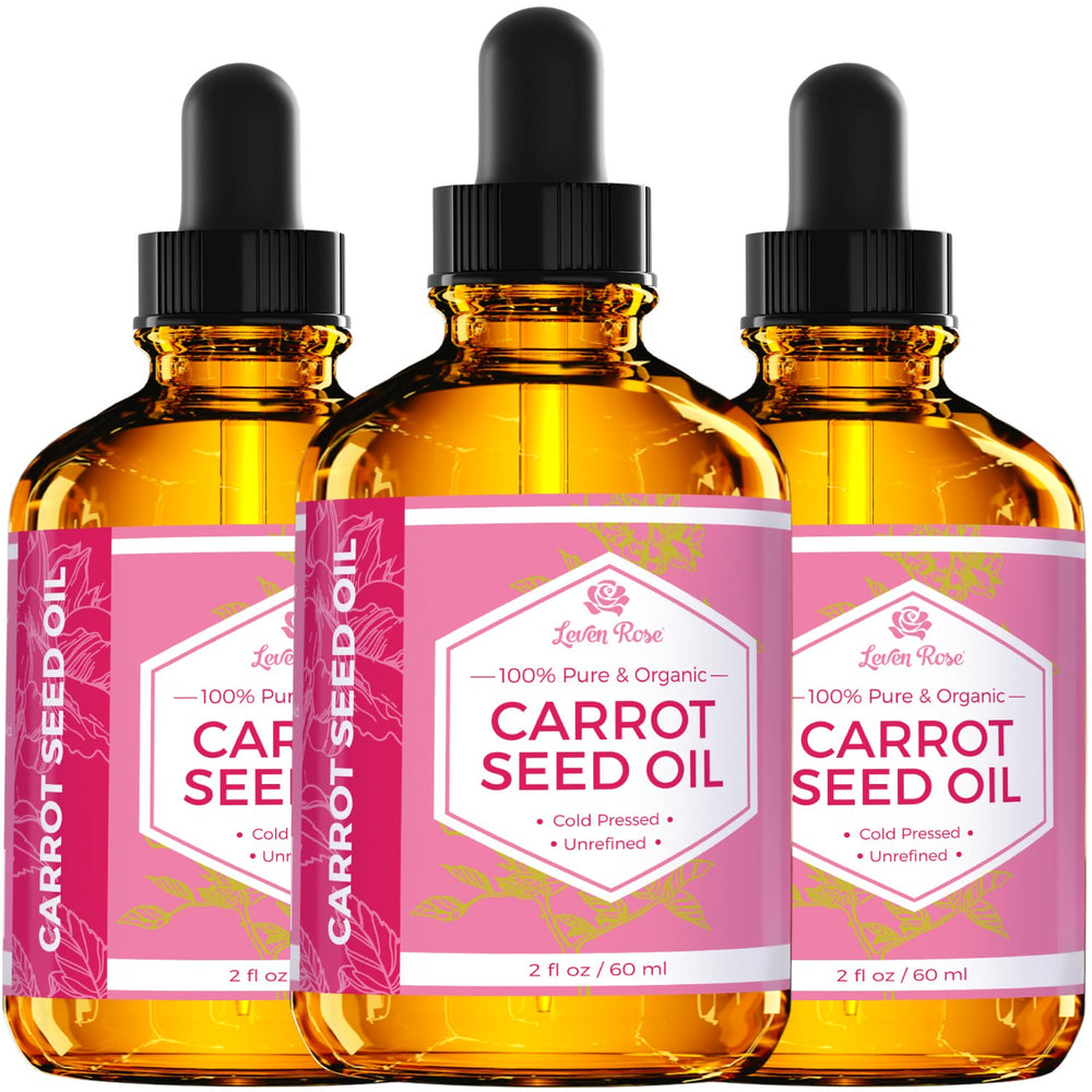 Leven Rose Carrot Seed Oil packaging box emphasizes vegan and cruelty-free.