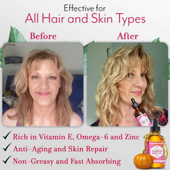 Hair treatment with pumpkin seed oil for smoother, more vibrant look.