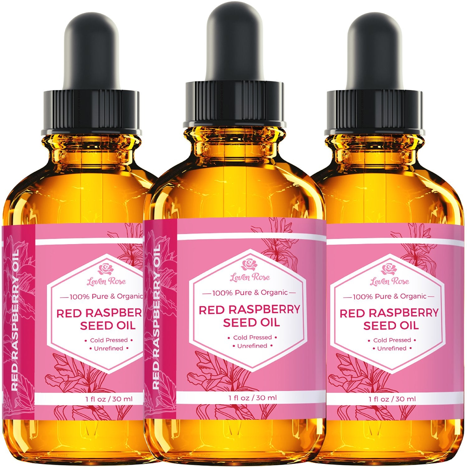 Leven Rose Raspberry Seed Oil application on skin demonstrates subtle hydration and glow.