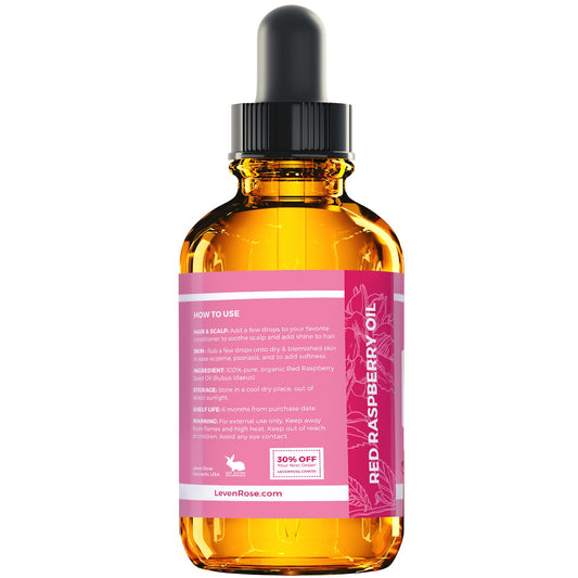 Leven Rose Red Raspberry Seed Oil dropper enabling precise daily application for moisturized skin.