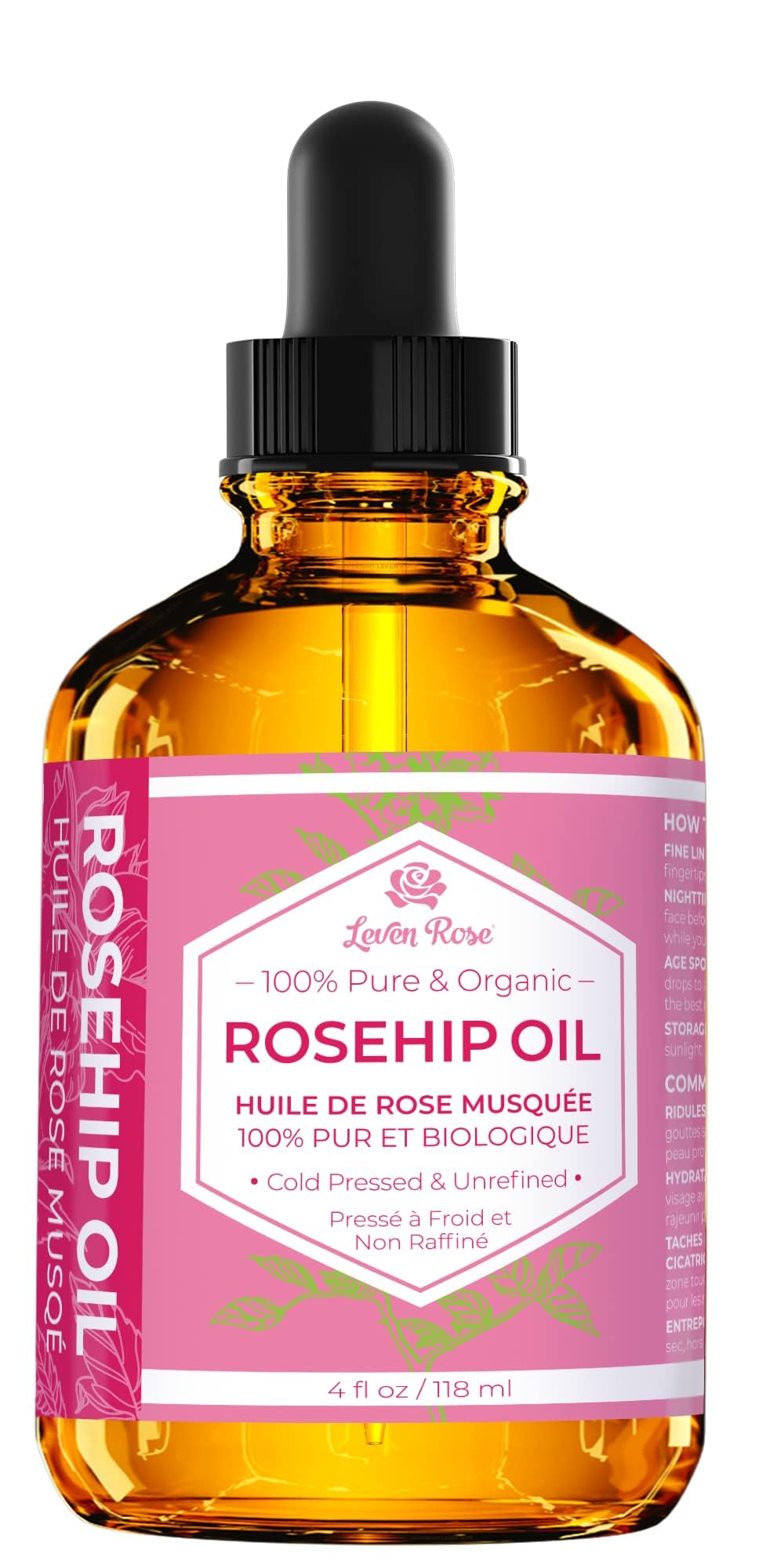 Leven Rose rosehip oil on skin delivering fast absorption and nourishment.