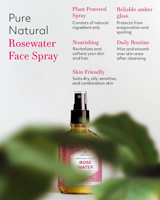 Leven Rose Rose Water Spray mist in use for instant skin hydration
