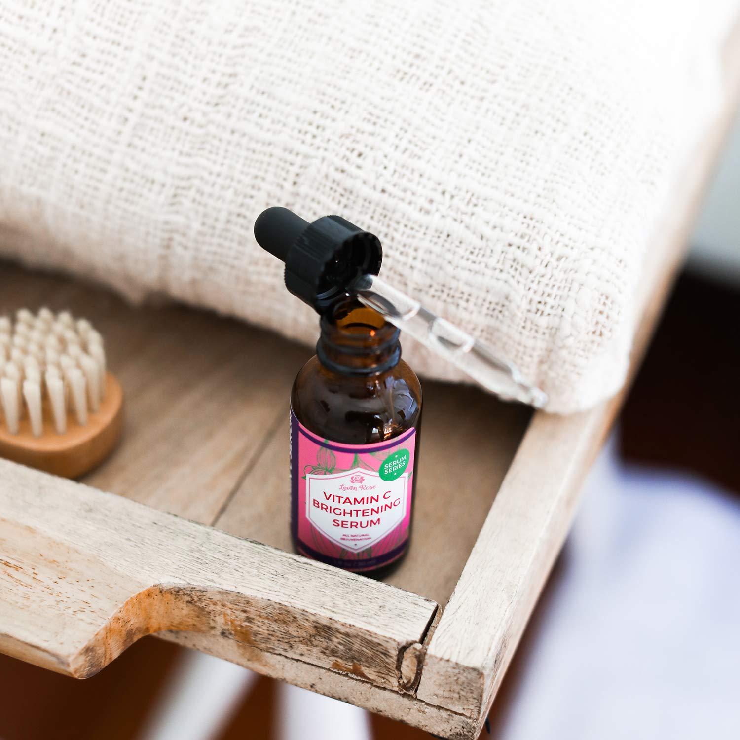 Leven Rose Vitamin C Serum texture swirl emphasizes lightweight hydration