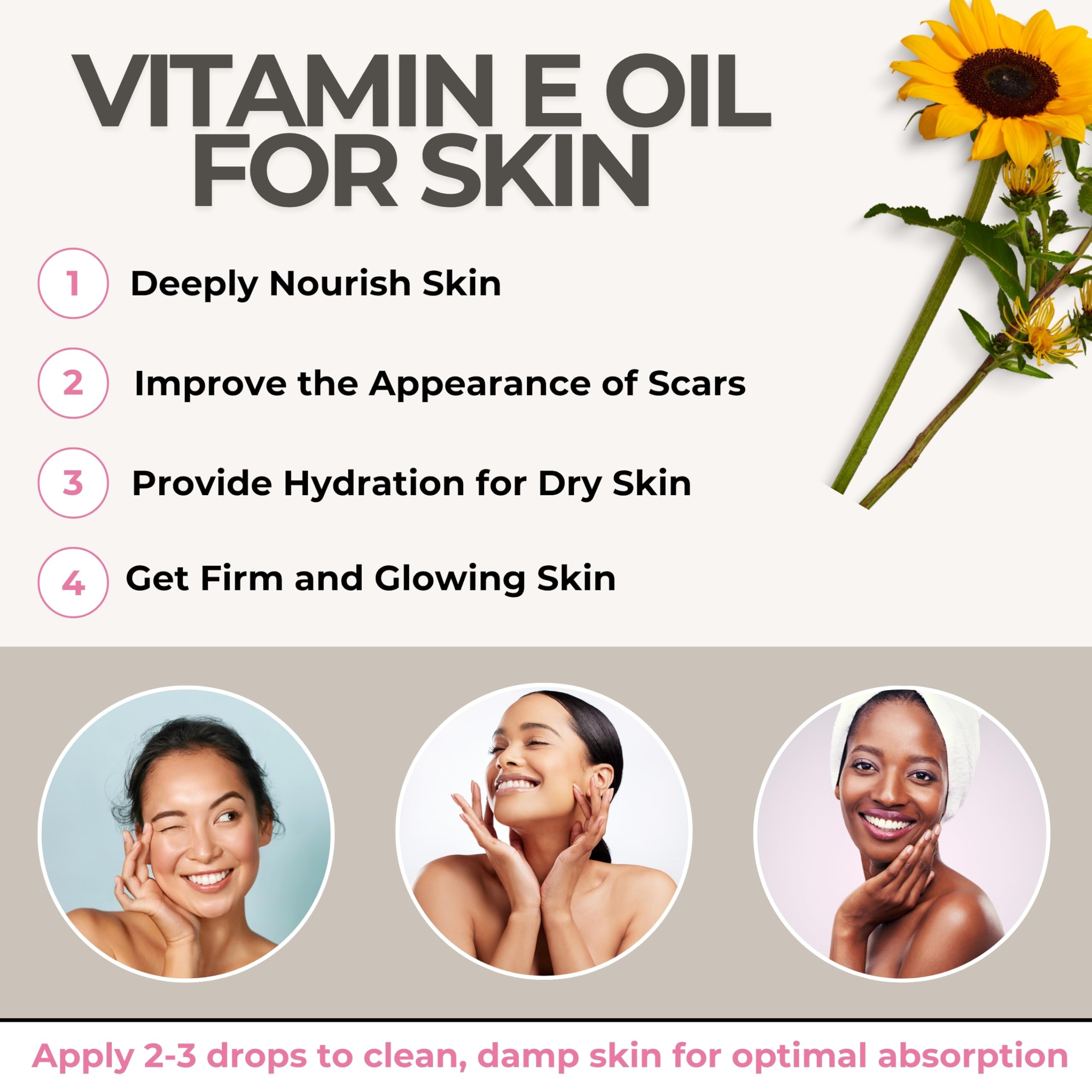 Closeup of Leven Rose Vitamin E oil bottle with rich golden oil.