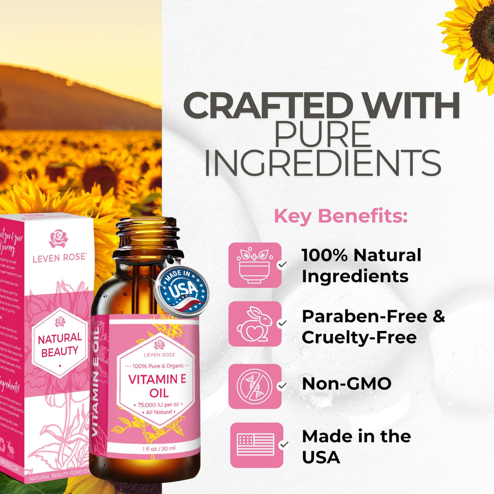 Leven Rose Vitamin E oil applied to hair ends for added shine.