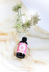Leven Rose Witch Hazel Toner rose petals close-up emphasizes calming fragrance and aroma.