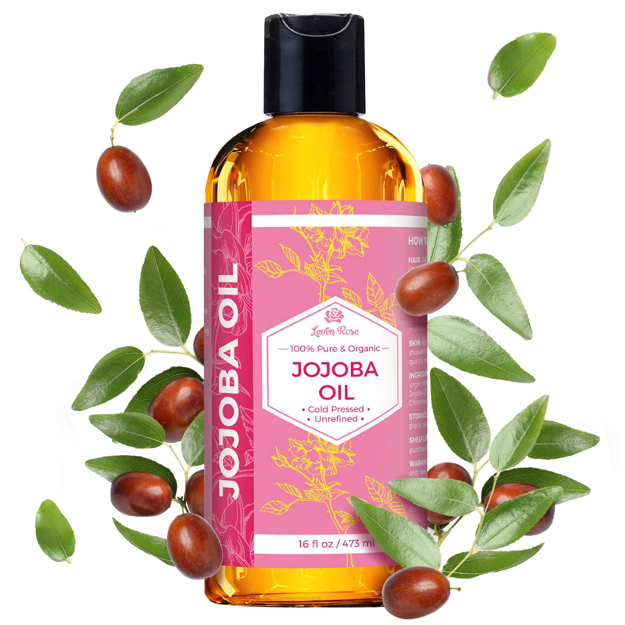 Leven Rose Jojoba Oil bottle pour for easy daily moisture on skin