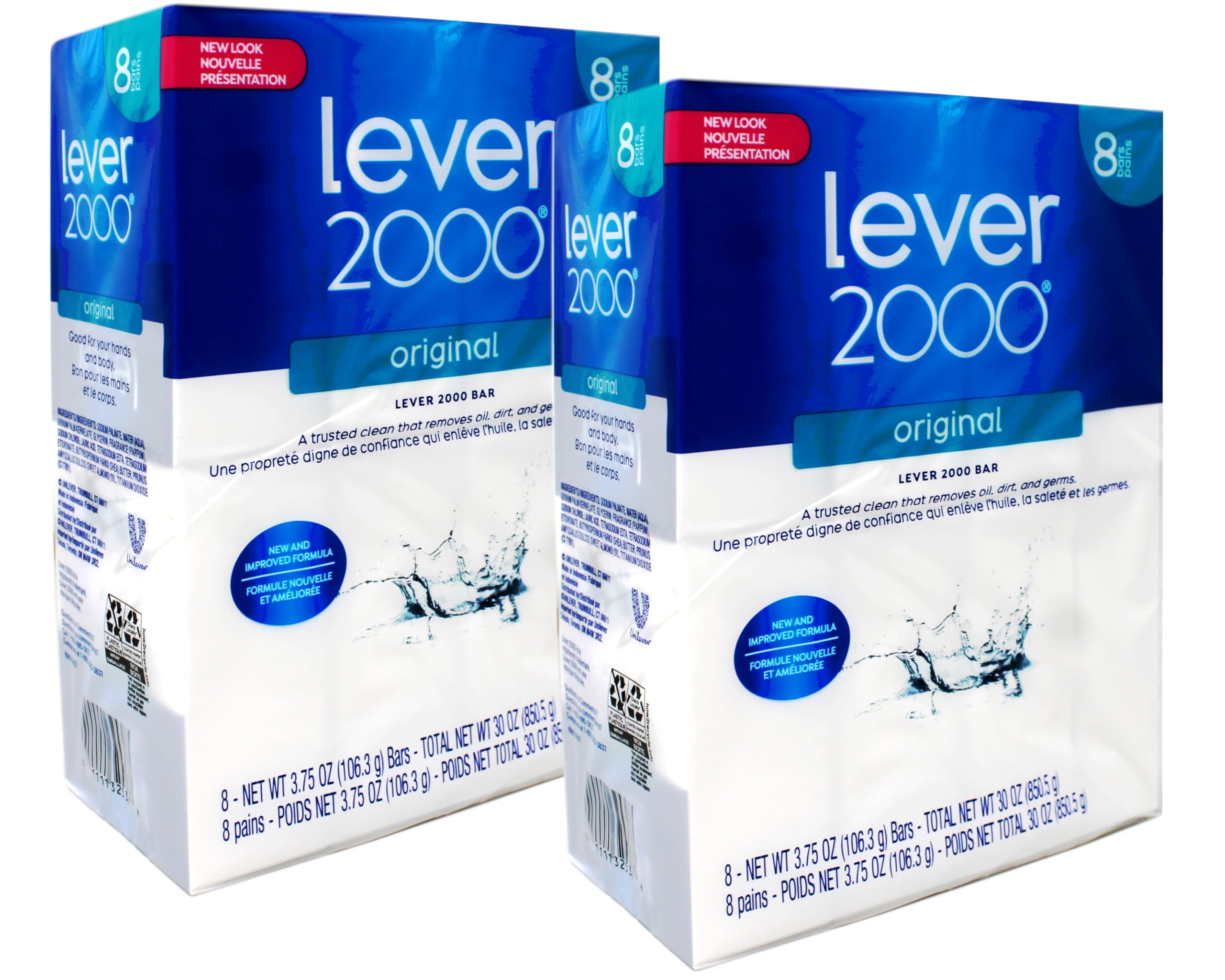 Lever 2000 Original bar soap packaging shows an 8-bar pack for daily freshness.