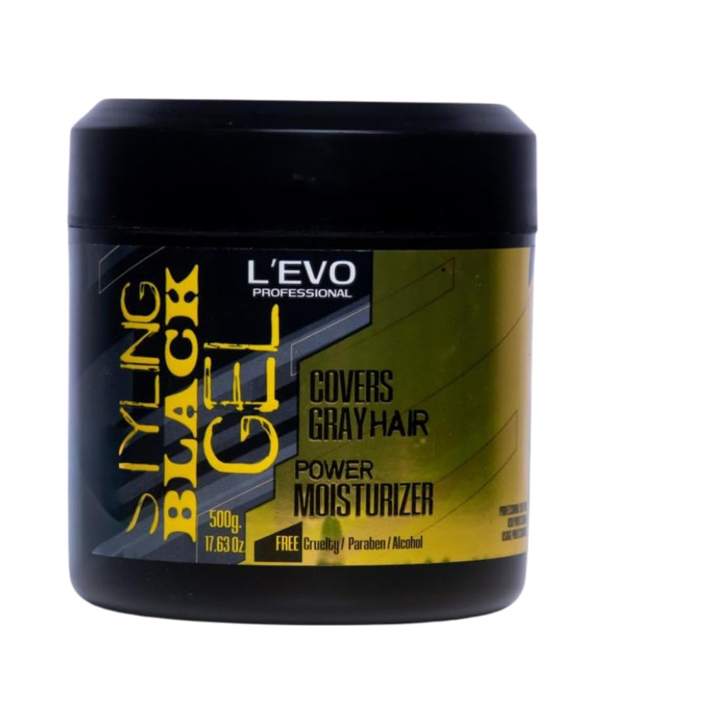 L'EVO PROFESSIONAL black styling gel bottle showing gray blending for daily control