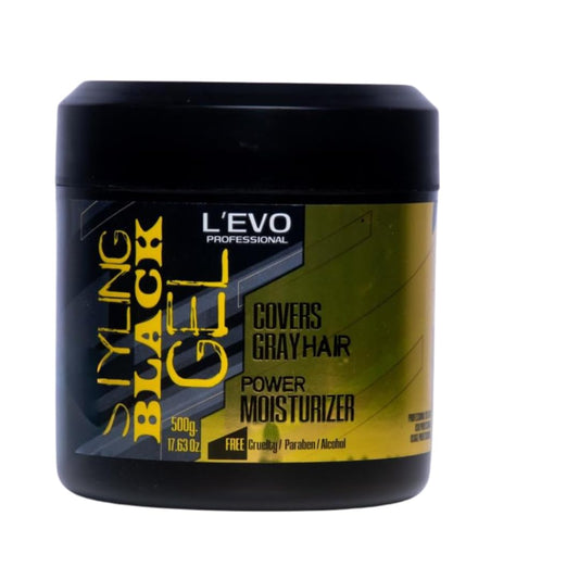 L'EVO PROFESSIONAL black styling gel bottle showing gray blending for daily control