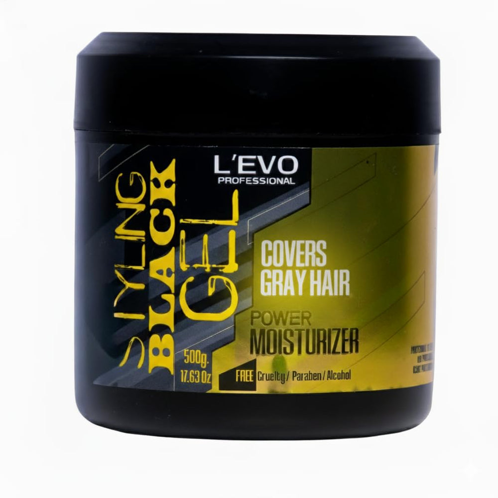 L'EVO PROFESSIONAL black styling gel jar with moisturizing formula for everyday grooming