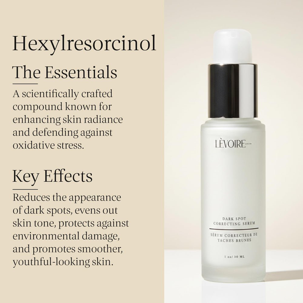 LEVOIRE SKIN dark-spot-serum label closeup emphasizes clean, vegan formula