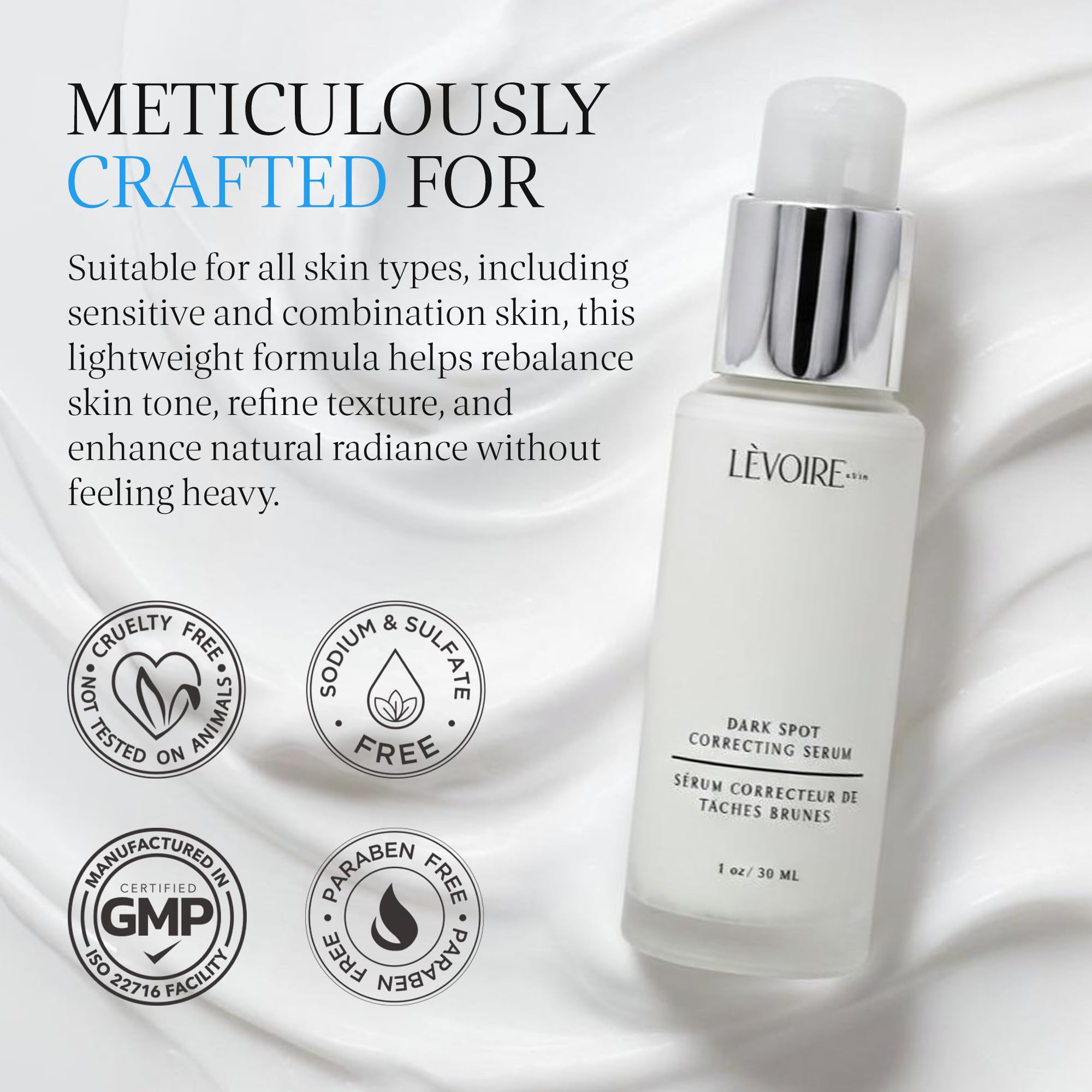 LEVOIRE SKIN dark-spot-serum packaging box emphasizes premium vegan skincare