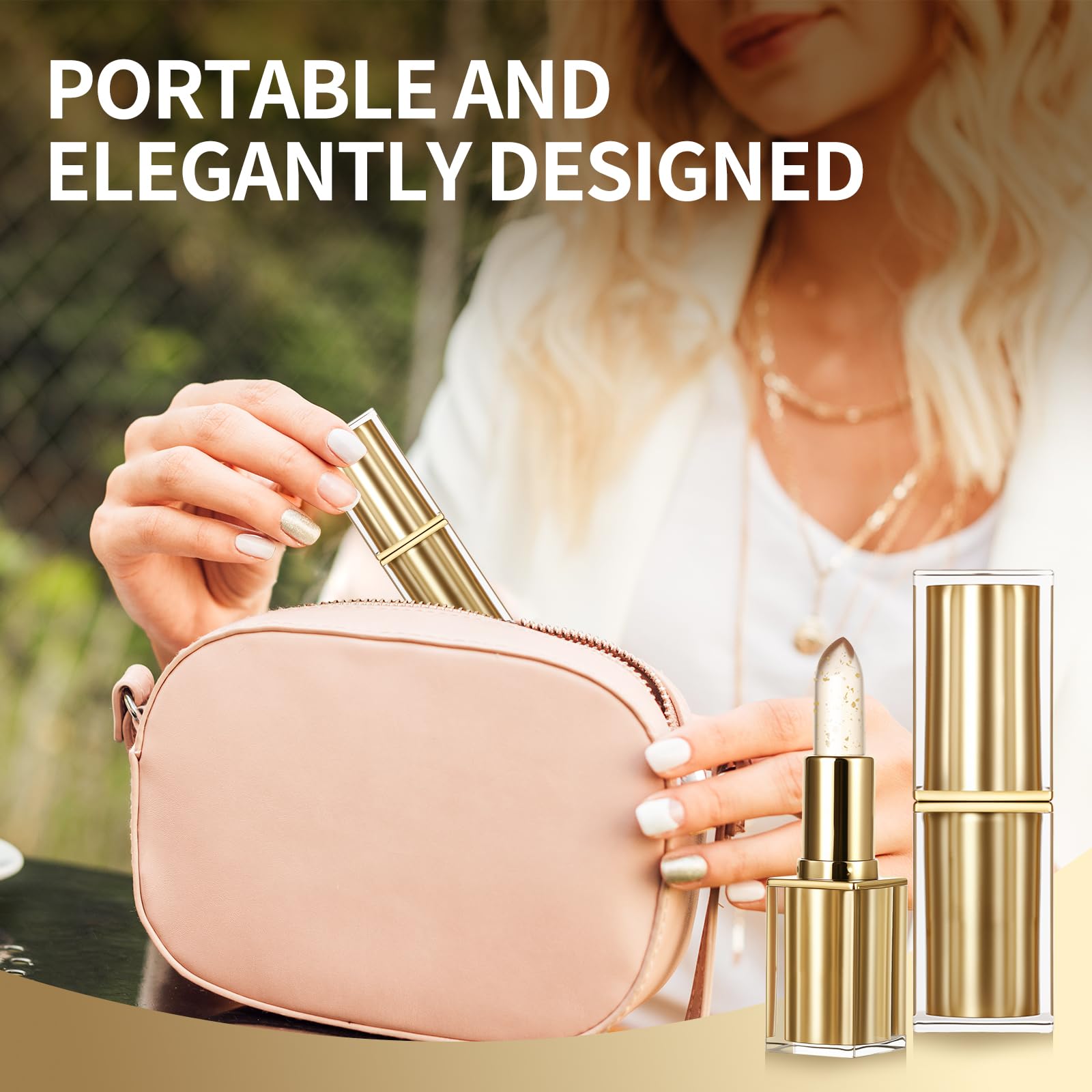 Levora color-changing lipstick compact design fits easily in a purse.