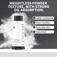 Hands style hair with quick, long-lasting hold using Lewedo powder.