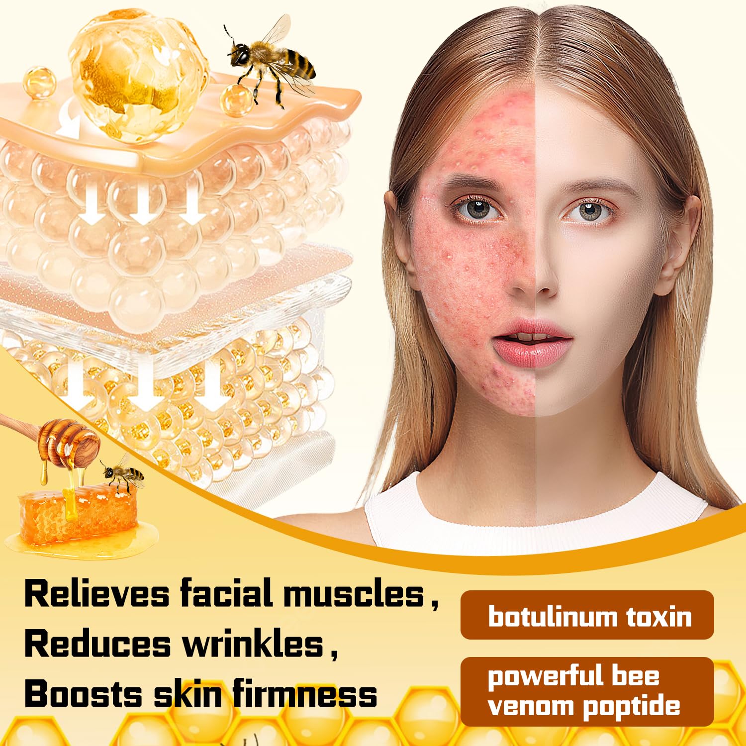 LHBMET Bee Venom Cream applying on skin for smoothing.