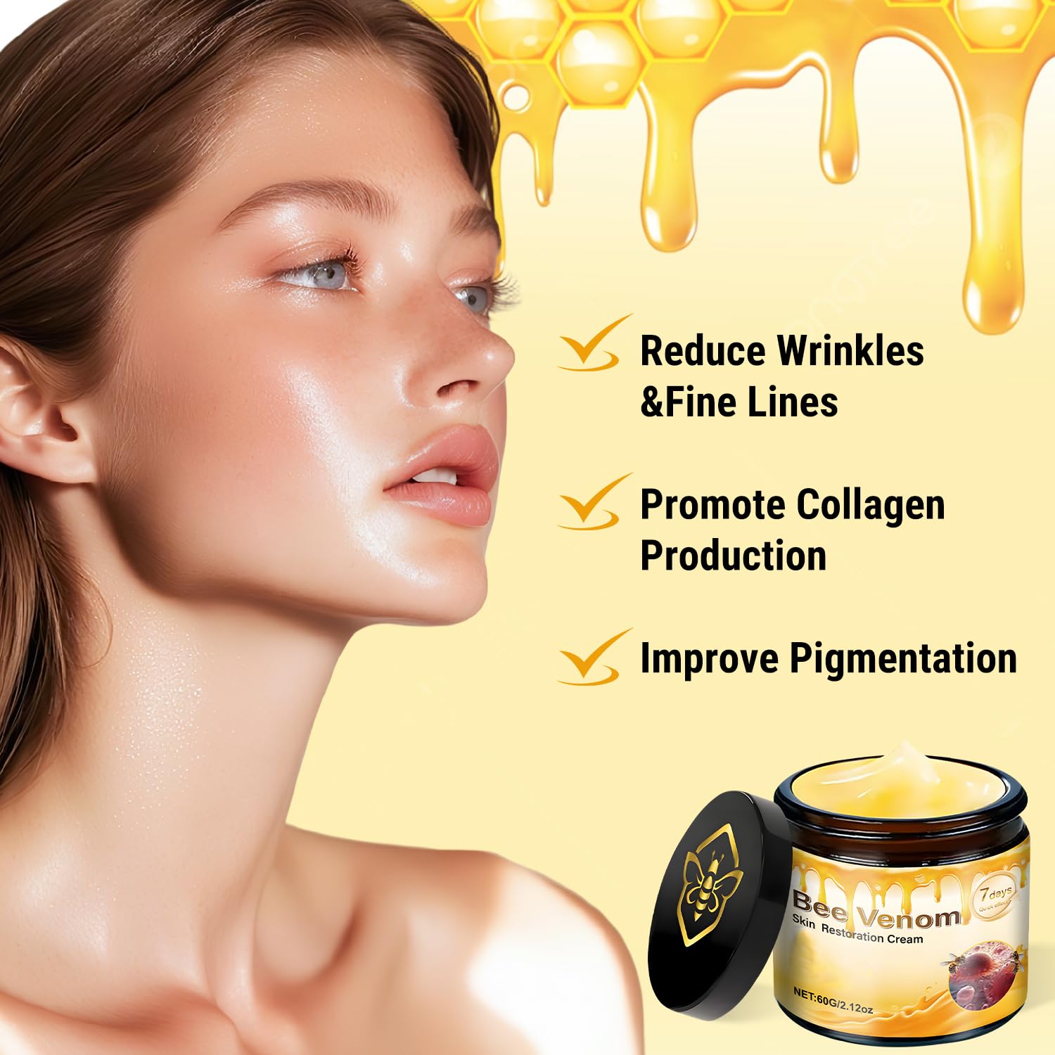 LHBMET Bee Venom Cream bottle highlights moisturizing ingredients.