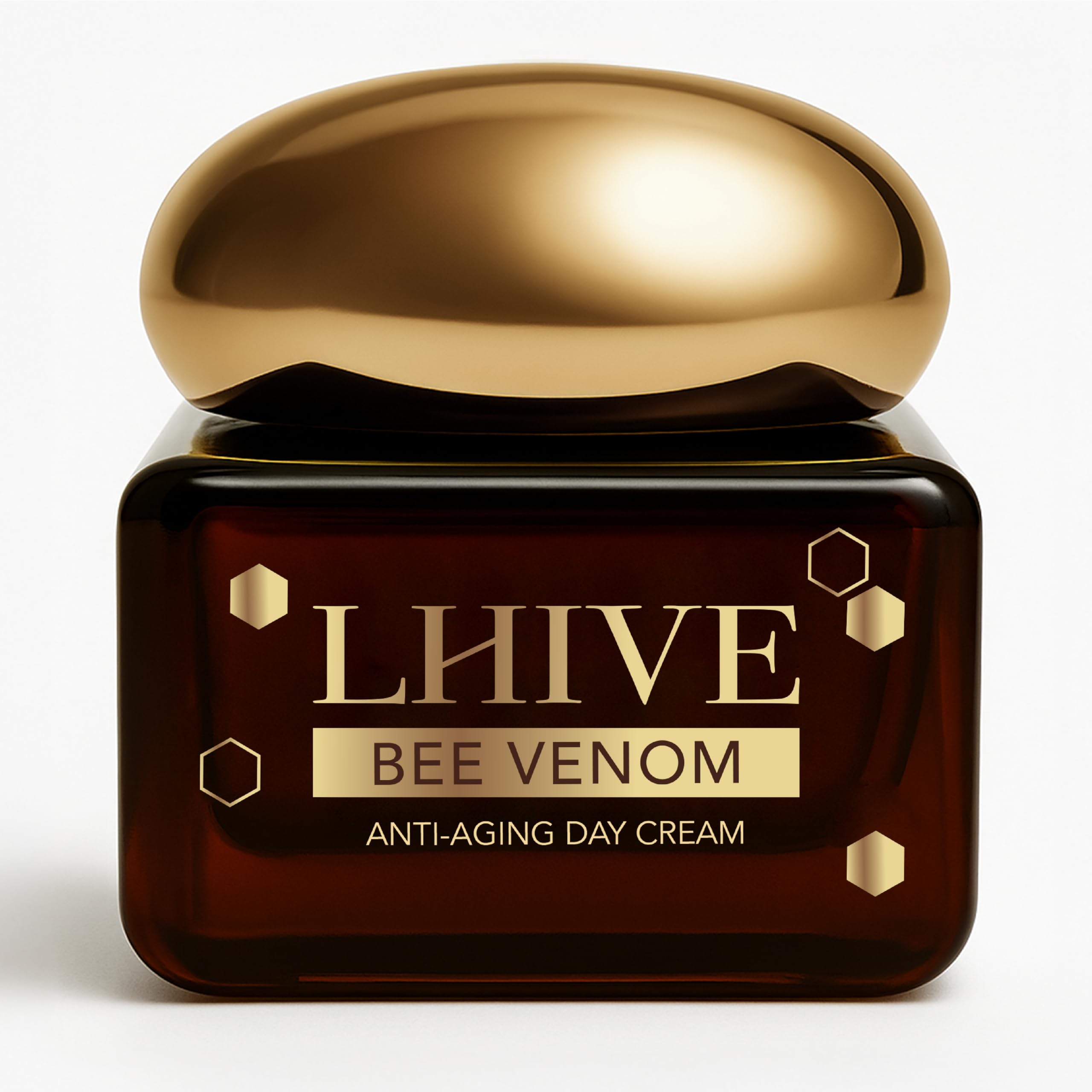 LHIVE bee venom cream jar shows a rich texture for firmer, radiant skin.