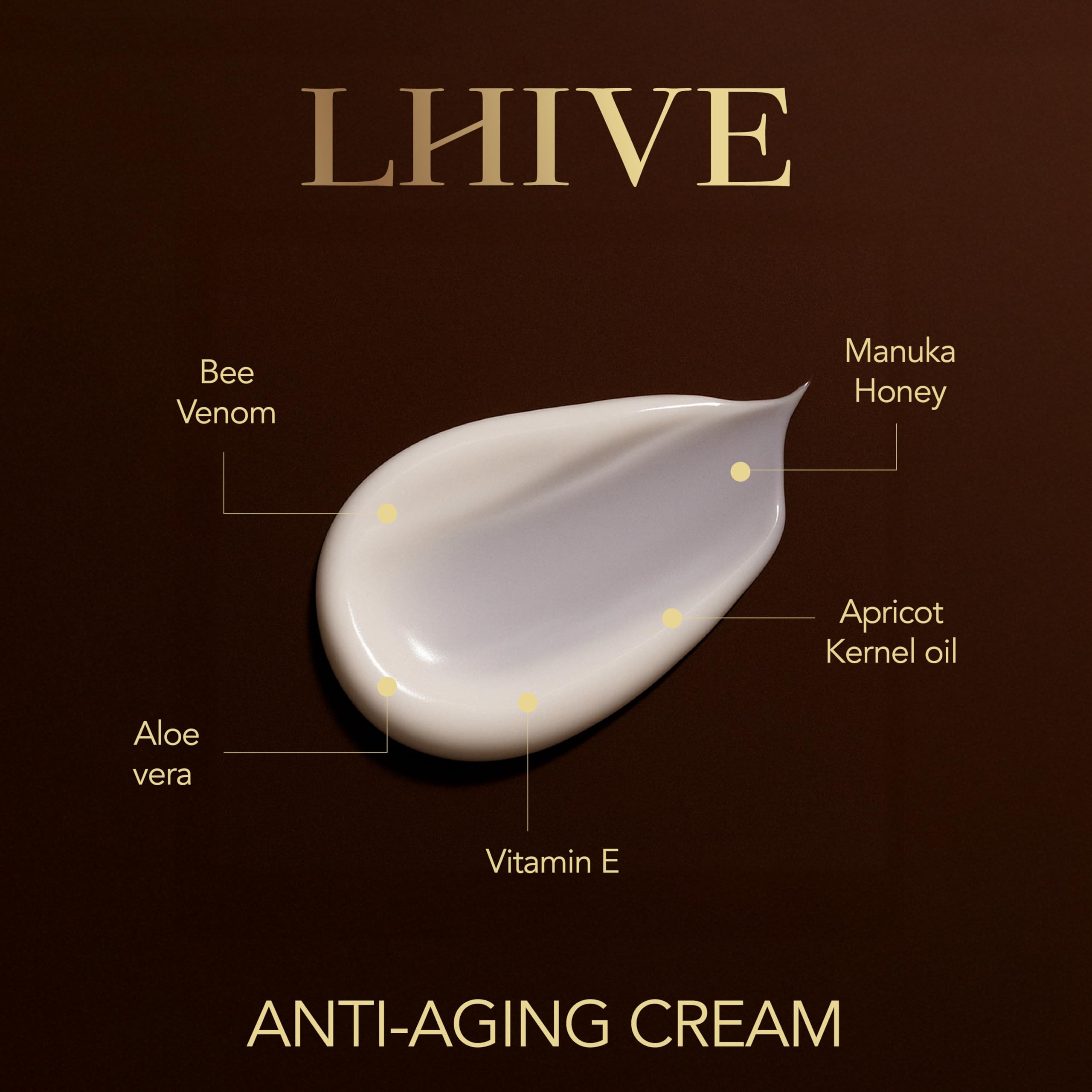 LHIVE bee venom cream pump bottle emphasizes convenient day and night use.
