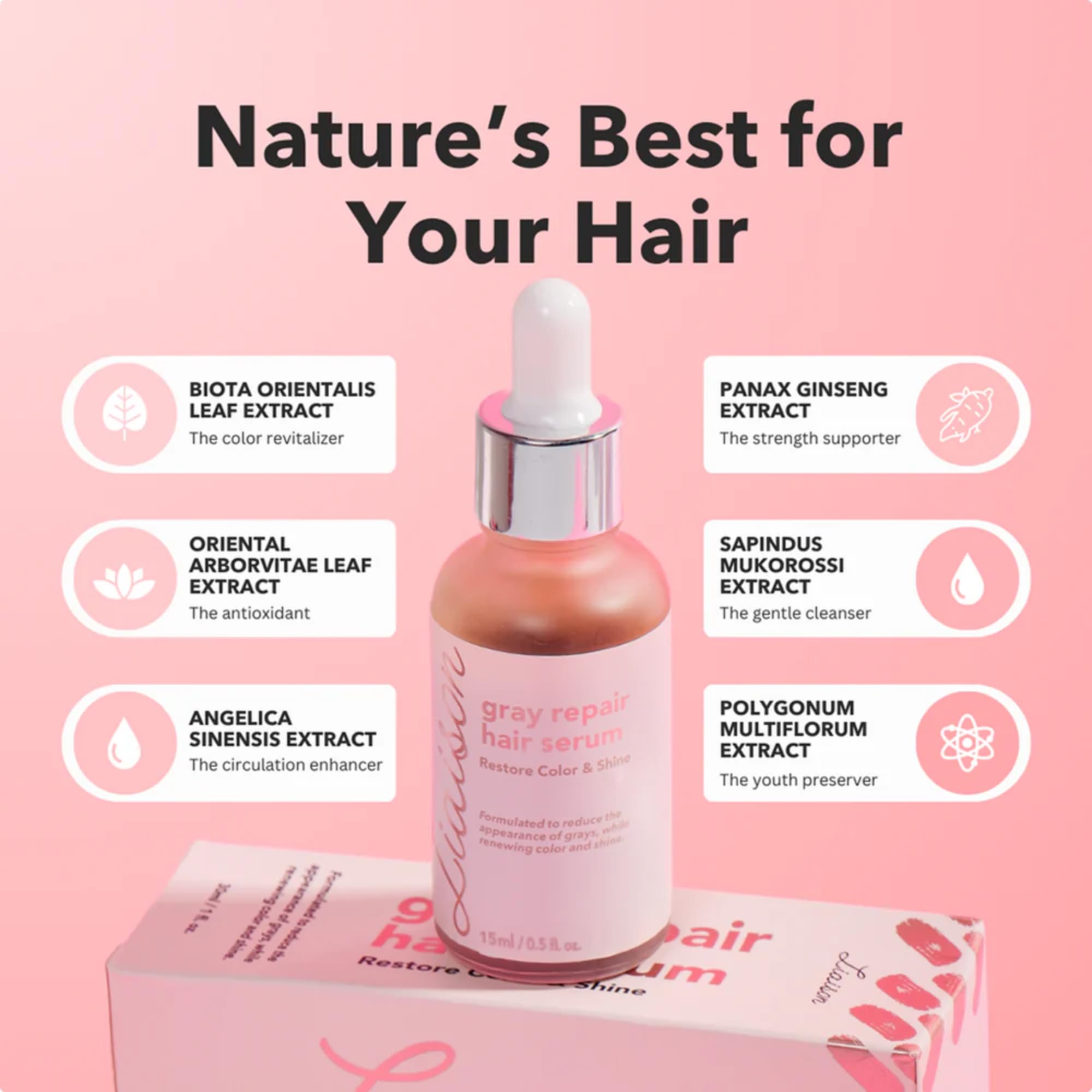 Liaison Gray Repair Hair Serum applied at roots for nourishment.