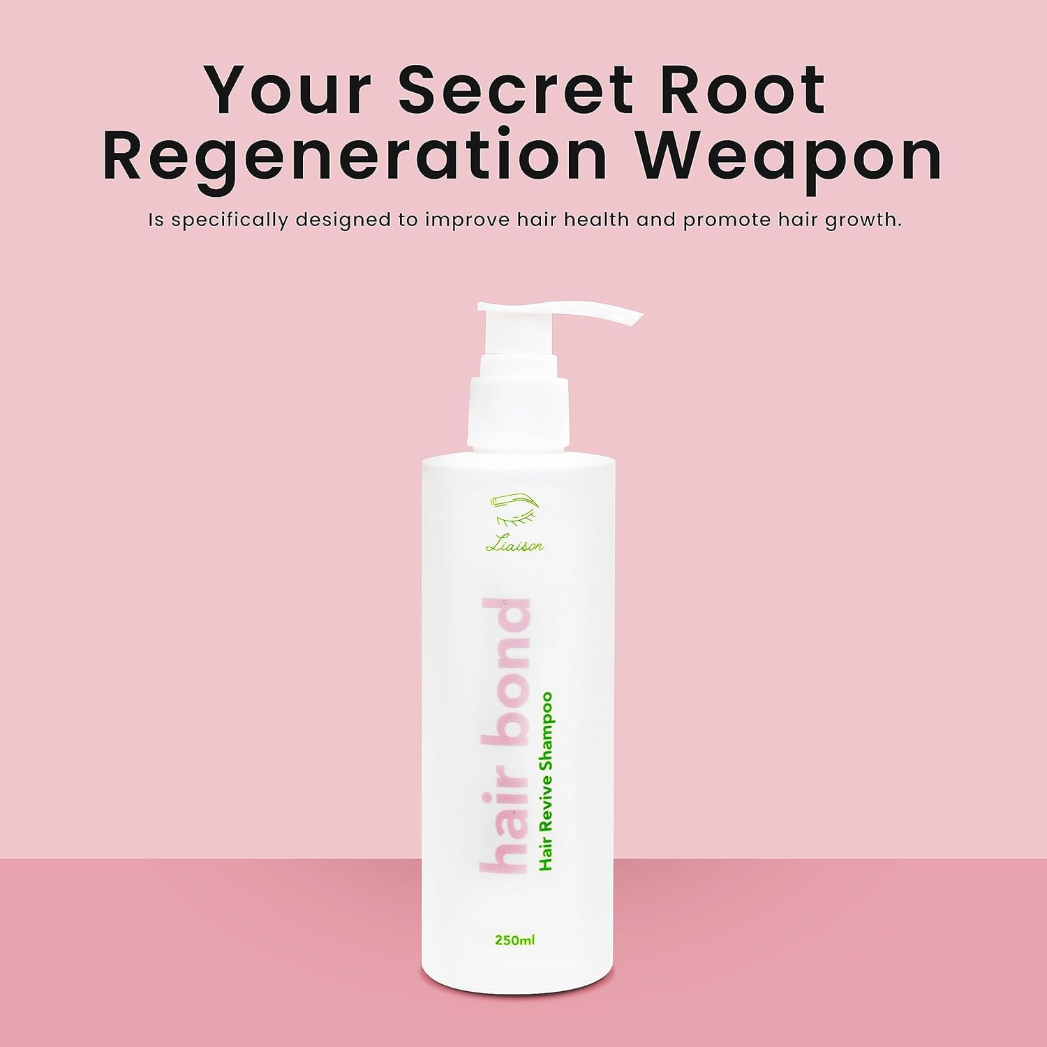 Liaison Hair Bond Shampoo pump closeup highlights easy dispensing for daily use.