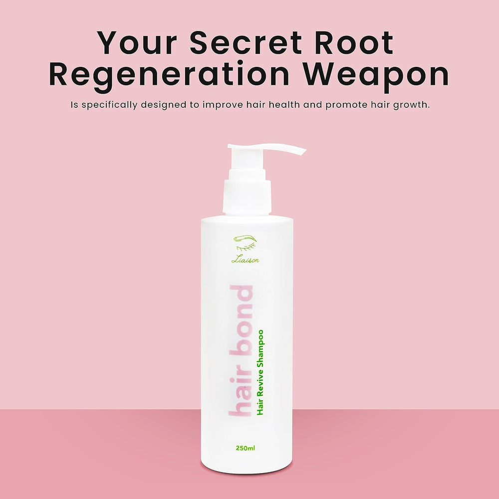Liaison Hair Bond Shampoo pump closeup highlights easy dispensing for daily use.