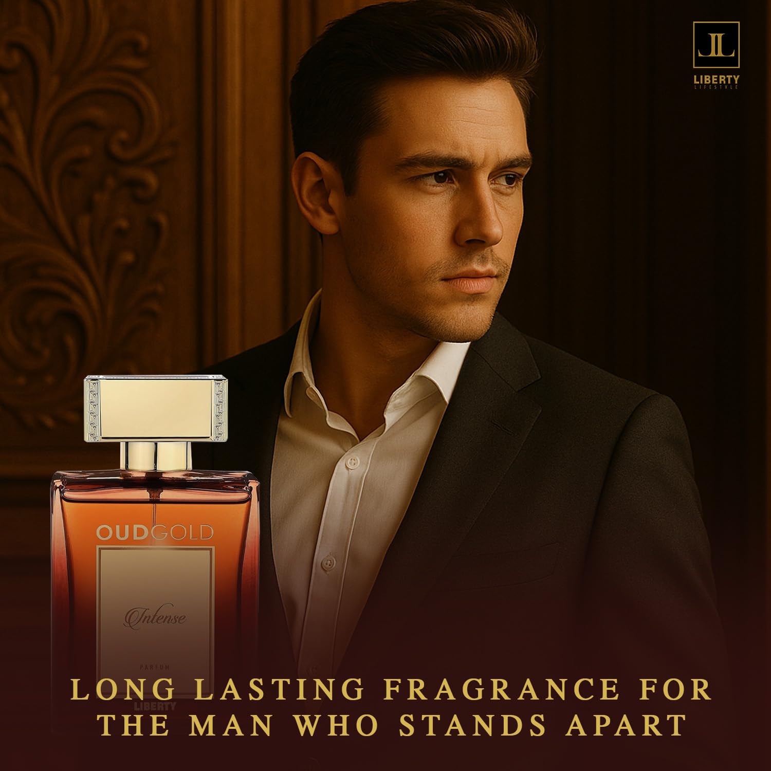 Liberty OudGold Intense woody-scent emphasizes warm, resinous notes for evening wear