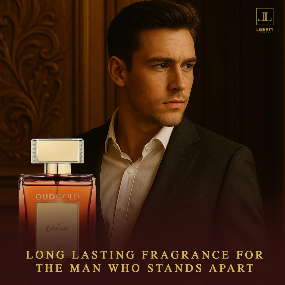 Liberty OudGold Intense woody-scent emphasizes warm, resinous notes for evening wear
