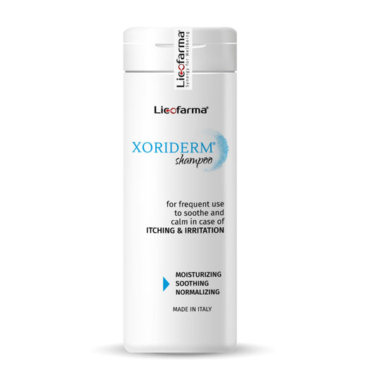 Licofarma Xoriderm Shampoo bottle, gentle natural formula for sensitive scalps.