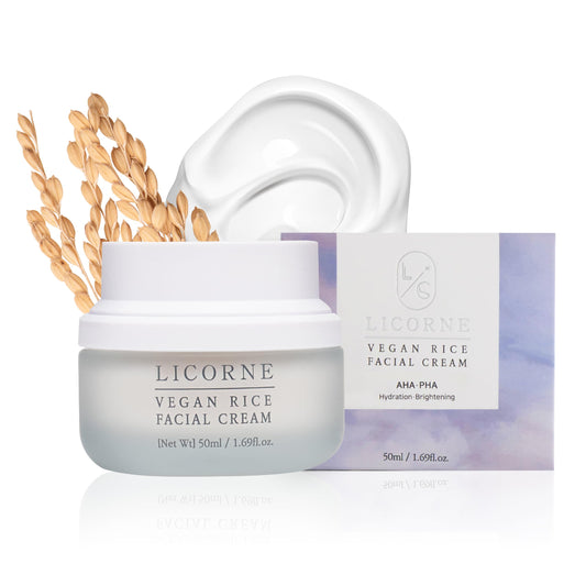LICORNE rice facial cream bottle closeup showing lightweight hydration for oily skin