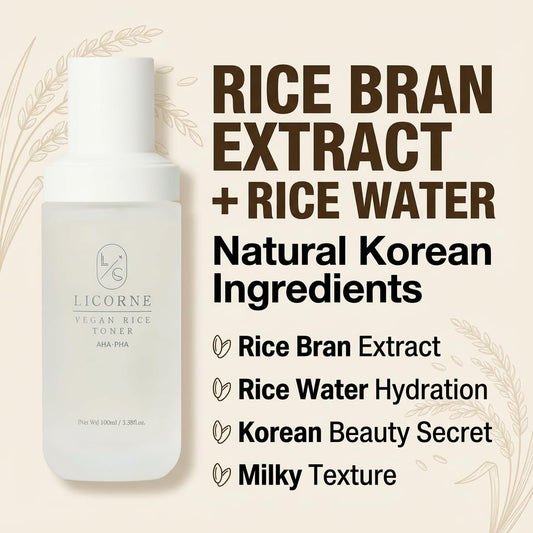 LICORNE Rice Toner bottle close-up highlights lightweight watery texture