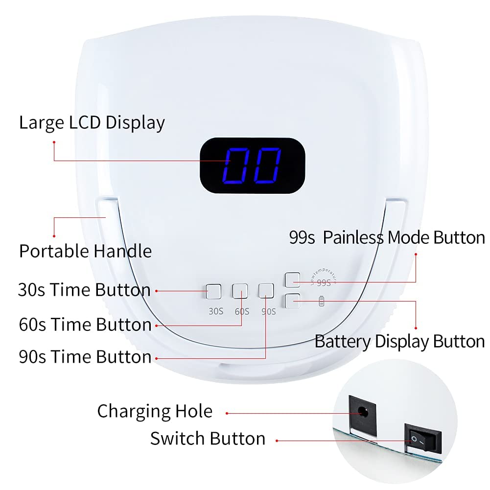 Liddy Art Nail Lamp 60W rechargeable with portable handle for travel.