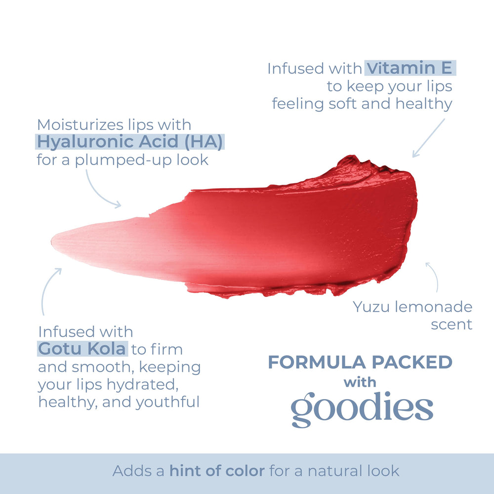 Lido Lips moisturizing balm Rouge swatch showing buildable shade and smooth finish