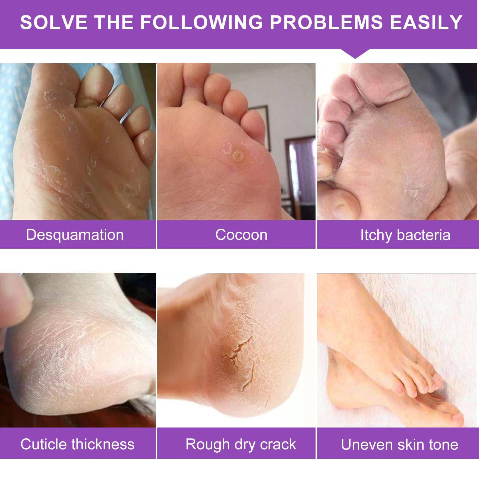 After-use Liefiet lavender foot mask showing hydrated feet