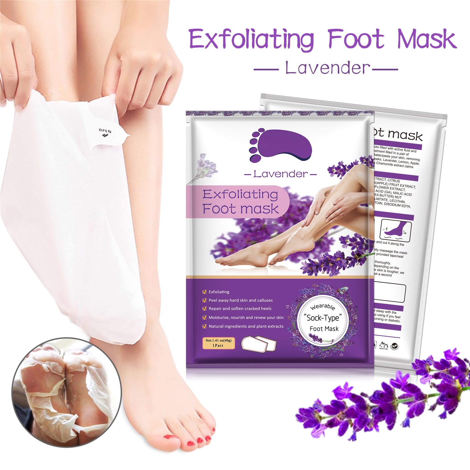 Liefiet Lavender mask worn on feet to exfoliate