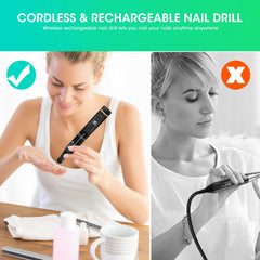 LIERKISS nail drill charging image indicating long battery life and charging status.