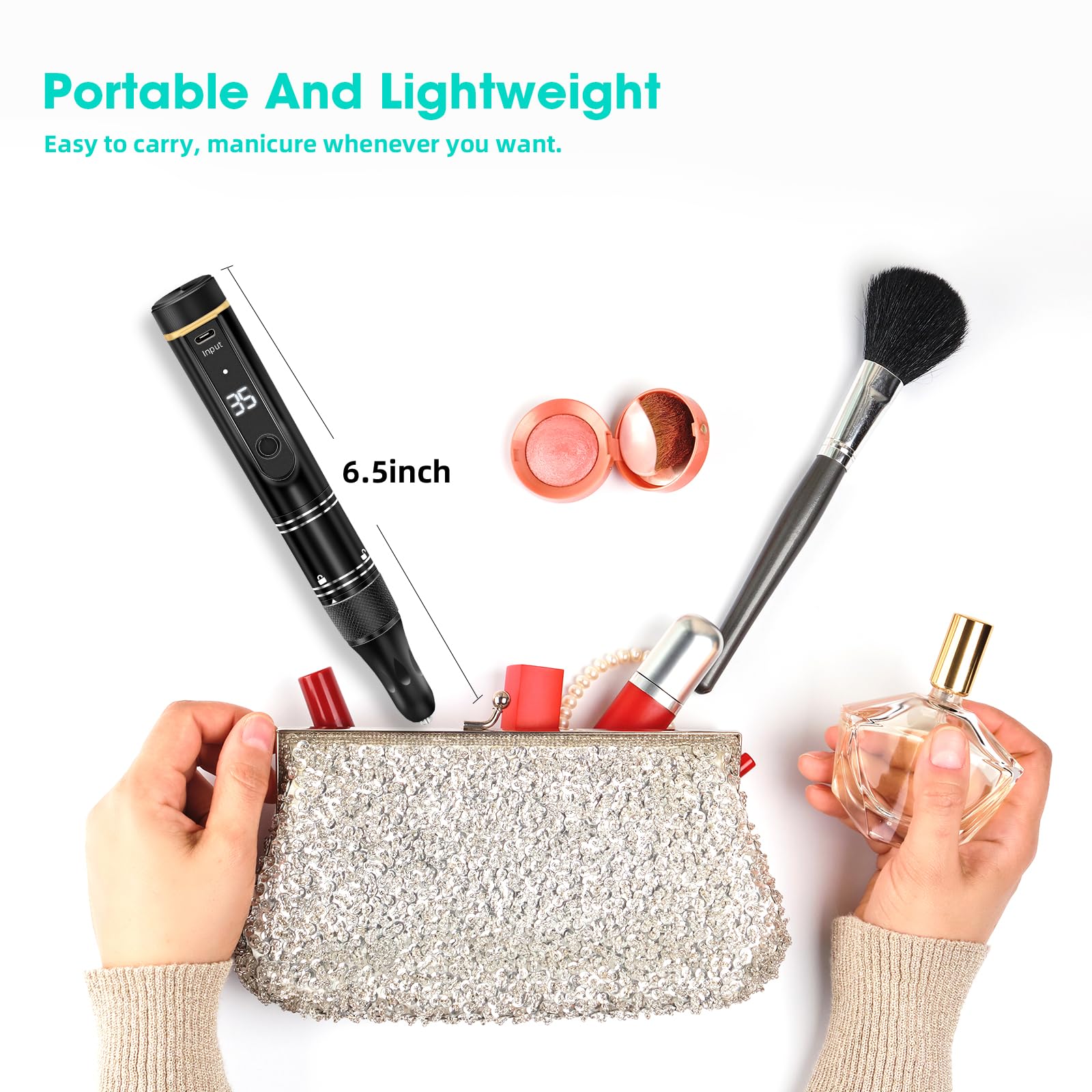 LIERKISS nail drill in use, versatile for acrylic and gel nails.
