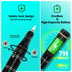LIERKISS nail drill LED display shows RPM, directions, and battery status.