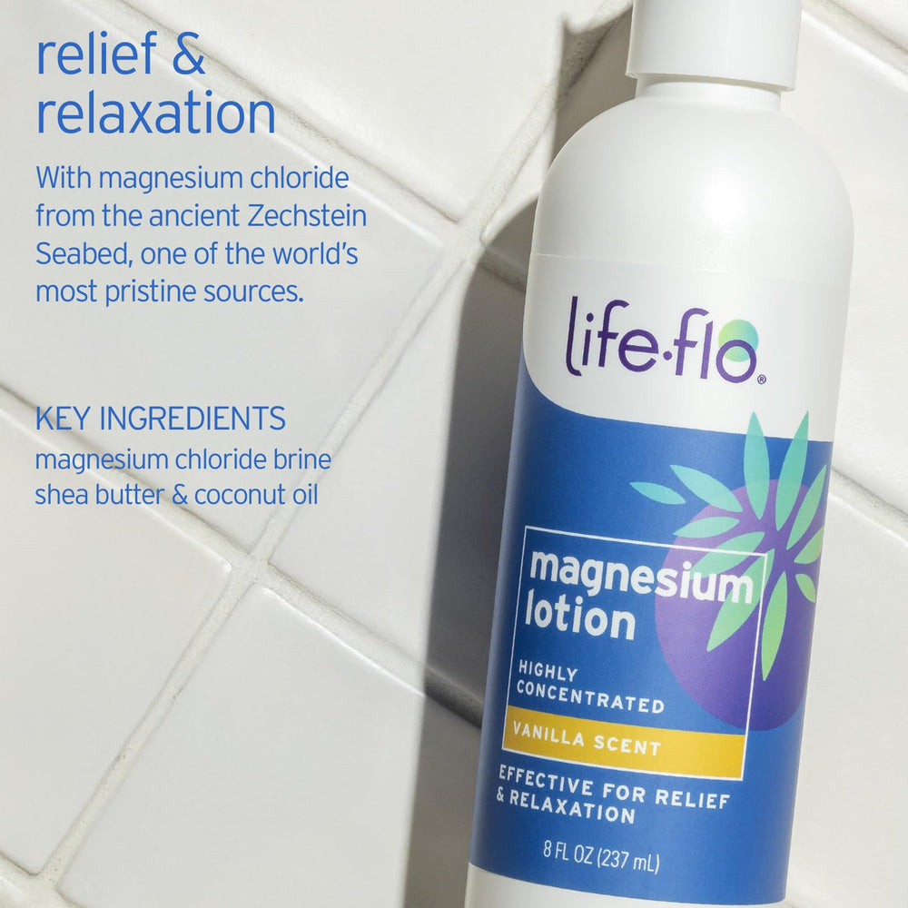 Life-flo Magnesium Lotion texture closeup highlights creamy hydration