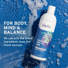 Life-flo Muscle relief after workout bath scene suggests soothing tired joints and muscles.