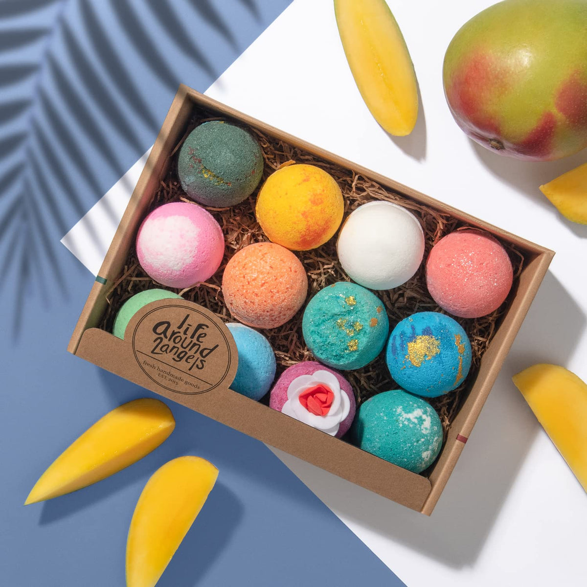 Lifearound2angels 12-pack bath bombs with colorful fizz for a relaxing soak