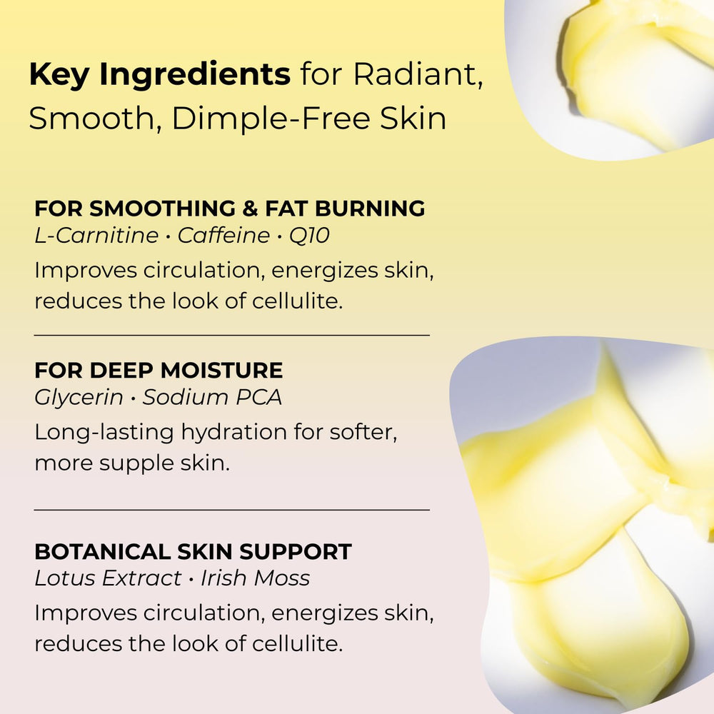 Applying Life's Butter on the thigh for smoother appearance and texture.