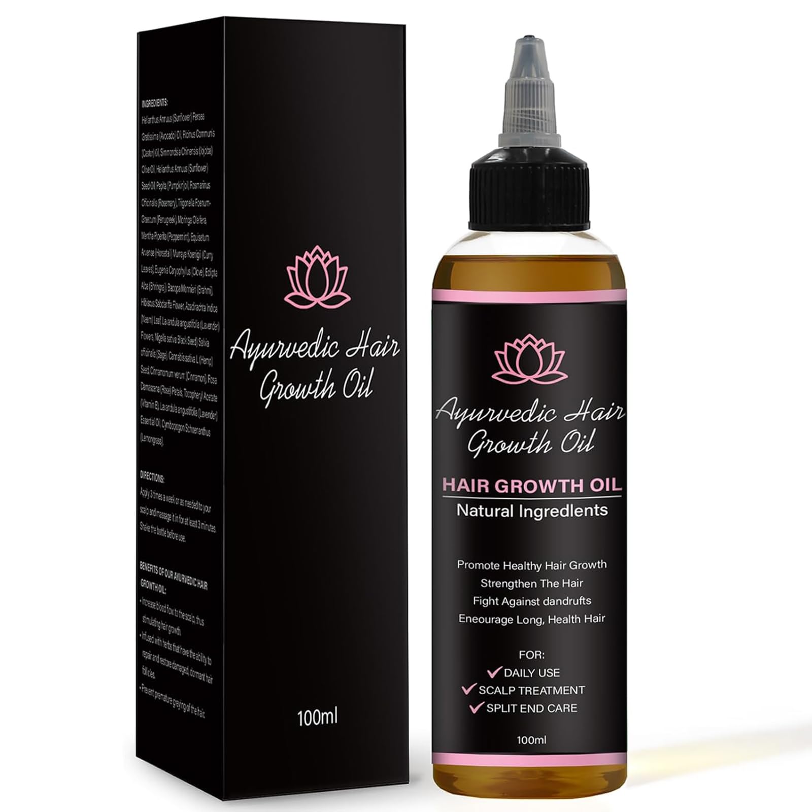 Lifewitqueenp Hair Growth Oil bottle showing the herbal formula for scalp care