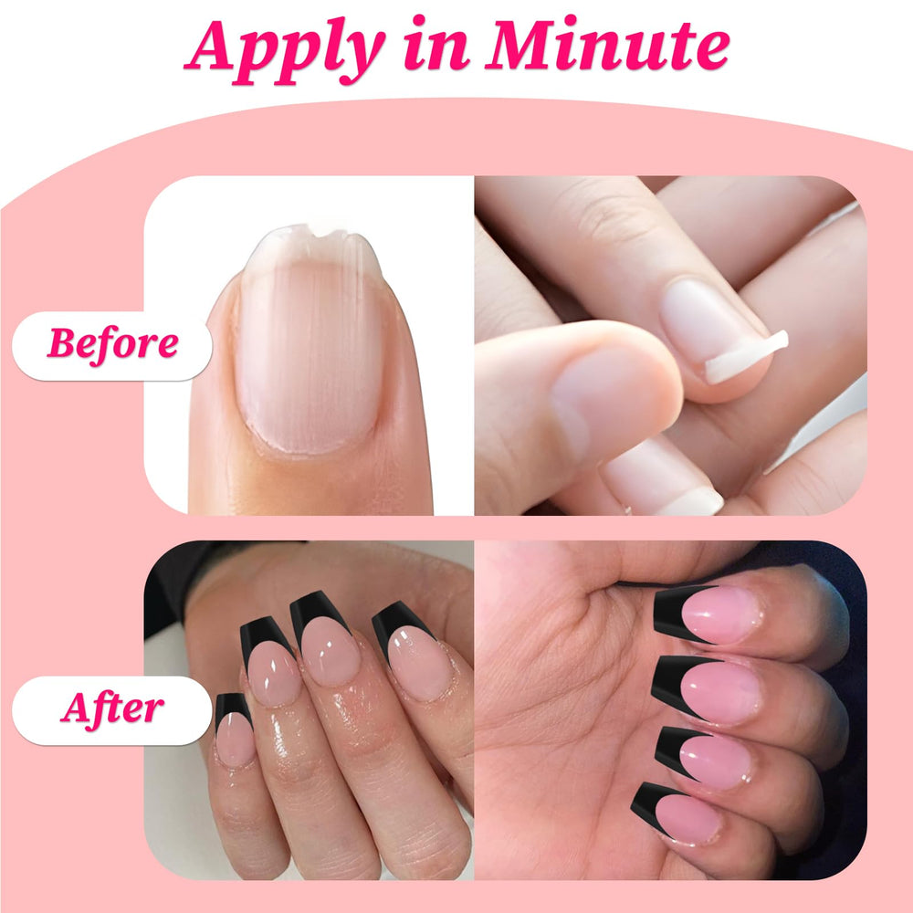 Lifextol nails on a hand for size comparison demonstrating natural fit and visual elongation benefit